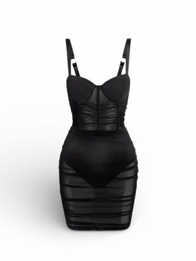 LEAU MIAMI MESH CORSET BLACK MINI DRESS WITH BODY SUIT NWT SZ LARGE RUSHING SEXY